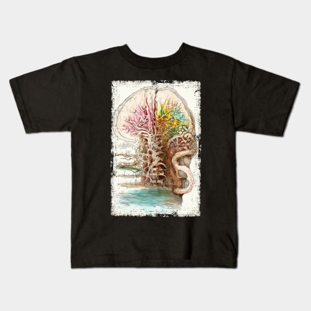 Abstract brain and spine tree Kids T-Shirt by erzebeth